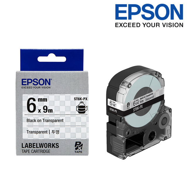 엡손 라벨테이프 ST6K-PX 투명배경 검정글씨 폭 6mm