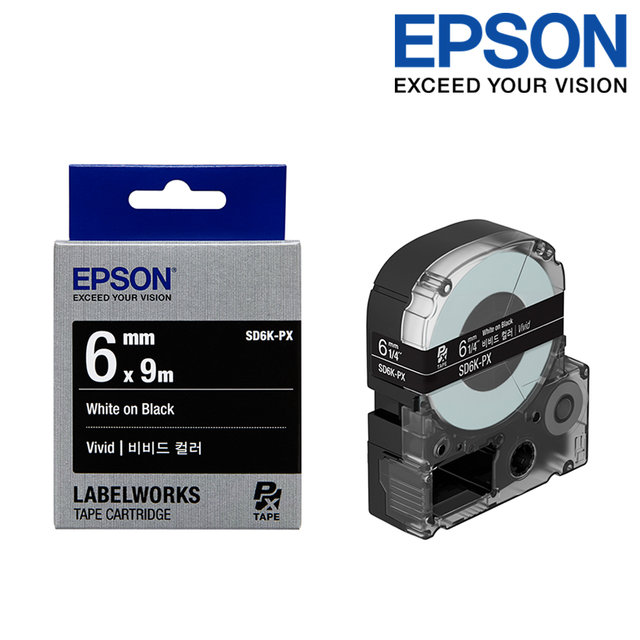 엡손 라벨테이프 SD6K-PX 검정배경 흰색글씨 폭 6mm