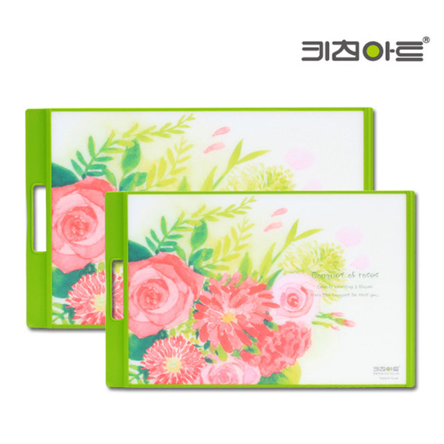키친아트 그린 부케로즈 양면 향균은도마 2종A(대+중) 주방도마
