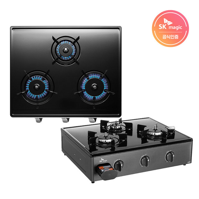 3구 가스렌지 GRA-910SR 전면배터리 안심센서/4단계화력