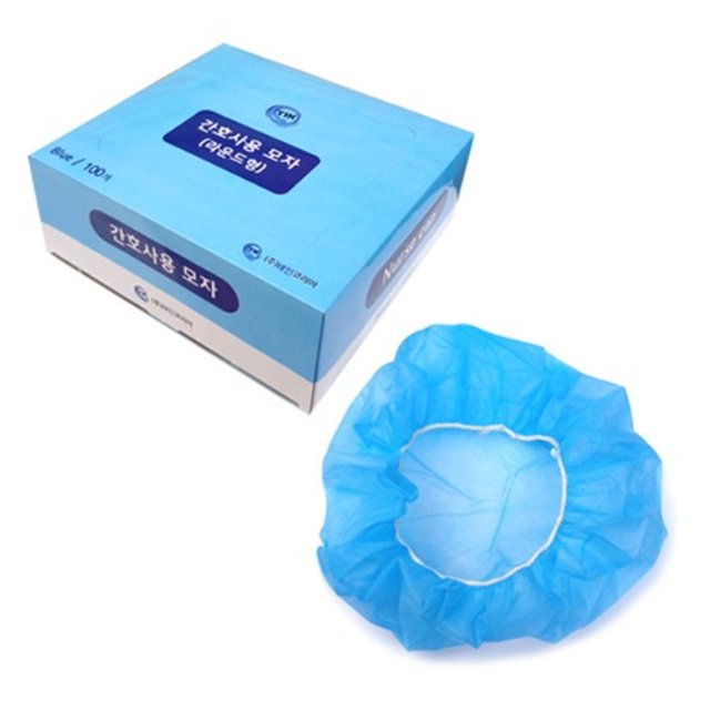 TIK 일회용 간호사용캡 라운드형 블루 100매 간호사모자