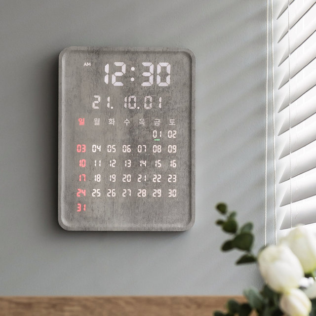 플라이토 포시즌 전자 달력 우드 인테리어 LED 벽시계 27cm