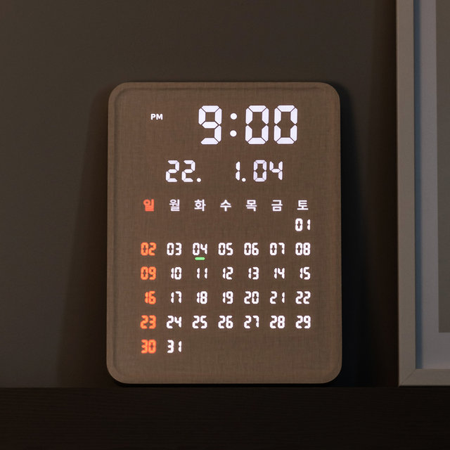 플라이토 포시즌 전자 달력 우드 인테리어 LED 벽시계 27cm