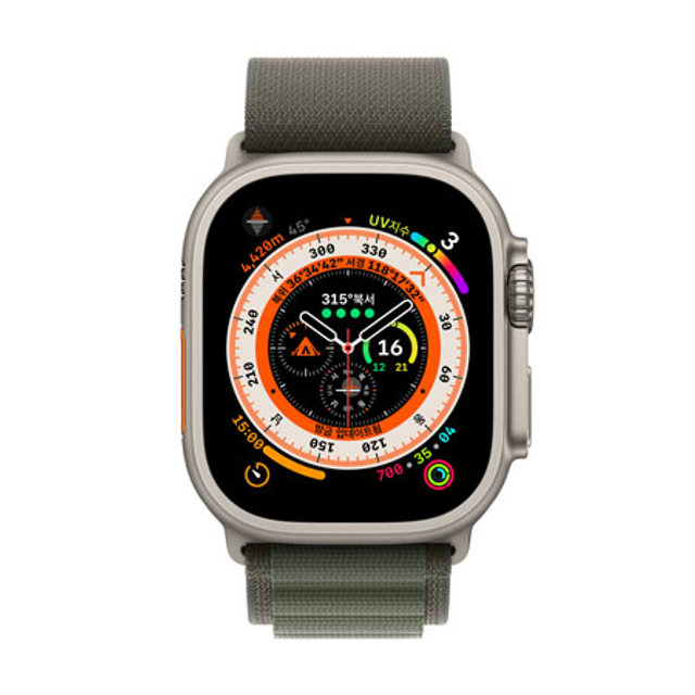 애플워치 울트라 49mm Cellular 티타늄 케이스 그린 알파인 루프 L - [MQFP3KH/A]