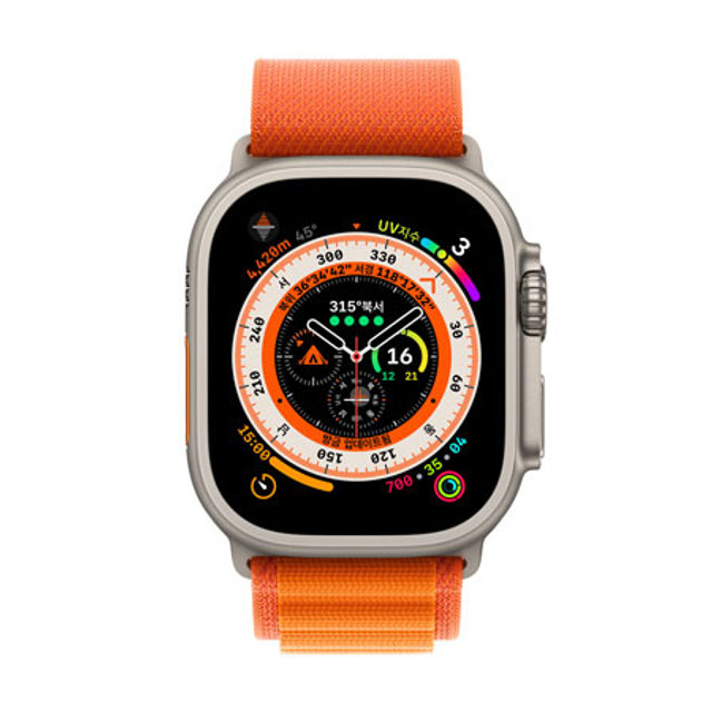 애플워치 울트라 49mm Cellular 티타늄 케이스 오렌지 알파인 루프 L - [MQFM3KH/A]