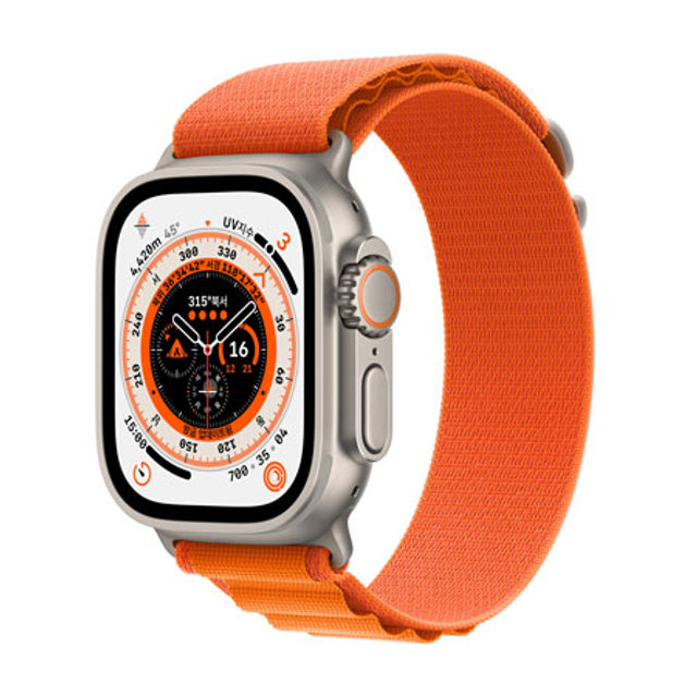 애플워치 울트라 49mm Cellular 티타늄 케이스 오렌지 알파인 루프 S - [MNHH3KH/A]