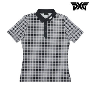 [해외직구] PXG 여성 골프웨어 플래드 격자 폴로 카라 반팔 티셔츠 블랙