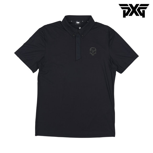 [해외직구] PXG 남성 골프웨어 다크니스 스컬 폴로 카라 반팔 티셔츠 블랙