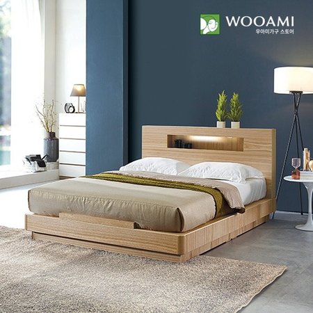 비즈 LED조명 천연무늬목 통깔판 슈퍼싱글침대 (색상선택)
