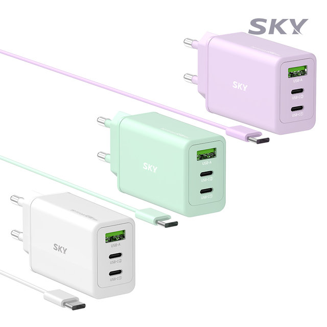 [케이블 세트] 스카이 필 GaN 65W PD 미니 3포트 멀티 초고속 충전기+CtoC 고속충전 케이블 USB C타입 PPS