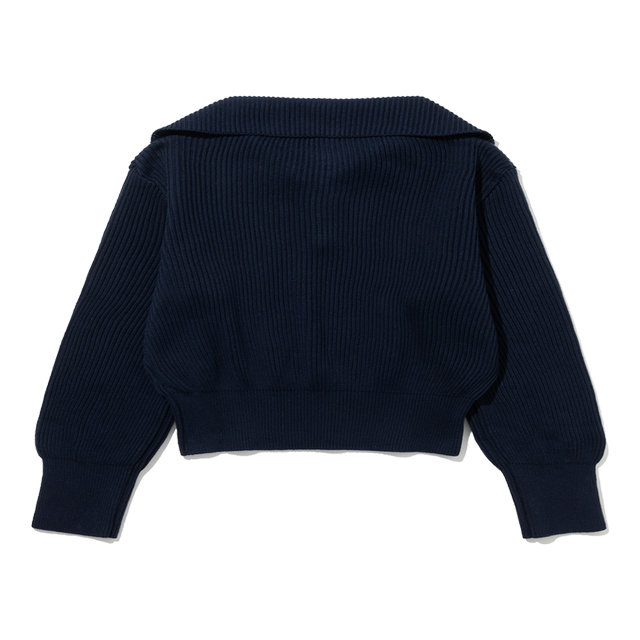 코튼 카라넥 골지 여성 하프 집업 니트[NAVY]