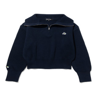 코튼 카라넥 골지 여성 하프 집업 니트[NAVY]