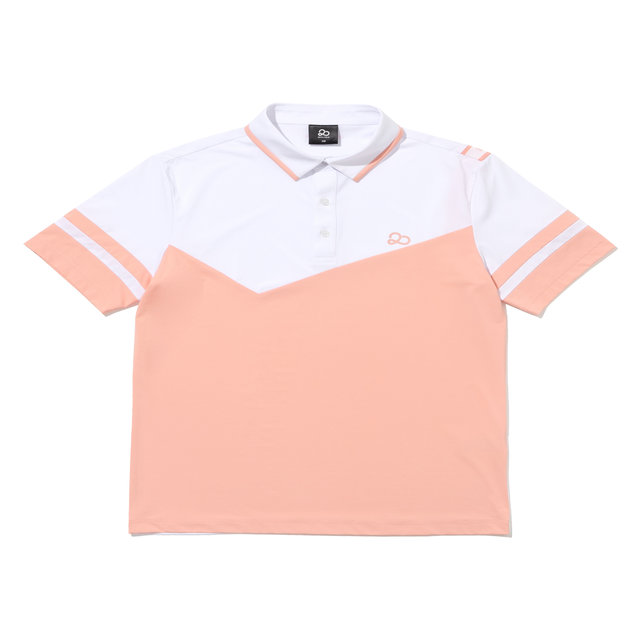 어깨 YOKO 절개 배색 반팔 티셔츠 [CORAL]