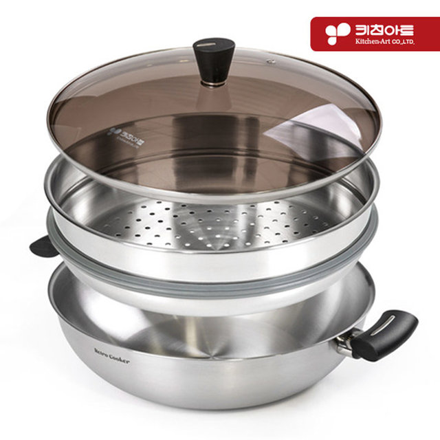 키친아트 스텐 인덕션겸용 전골찜냄비 33cm 대형 찜기 만두 조개 찜통 찜솥
