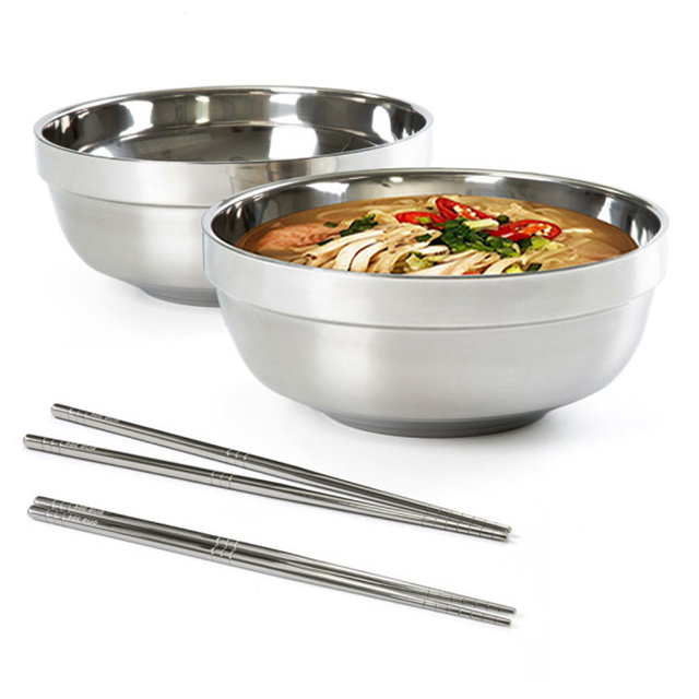 이중 면기 18cm 2P+젓가락 2벌세트 스텐 라면 냉면 국수그릇