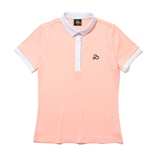 카라넥 소매 배색 포인트 여성 반팔 티셔츠[CORAL]