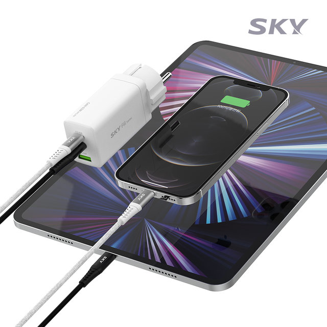 [케이블 세트] 스카이 필 접지 GaN 65W PD PPS 3포트 멀티 초고속 충전기+CtoC 60W 고속 충전 케이블 USB C타입 아이폰 맥북 아이패드 고속 어댑터