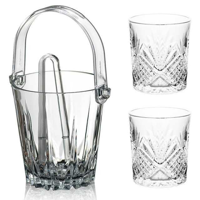 위스키 술 아이스바스켓+유리잔 225ml 2P 유리 얼음통 버킷 화채그릇