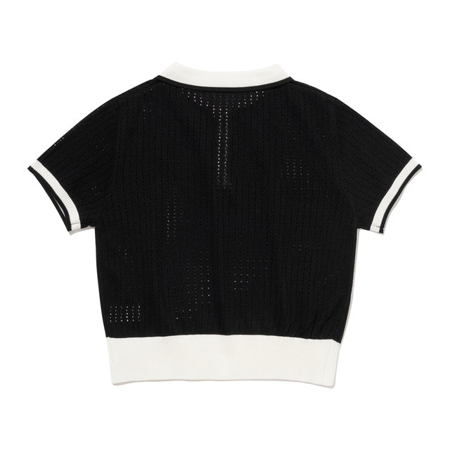 펀칭 카라 여성 반팔 크롭 니트[BLACK]