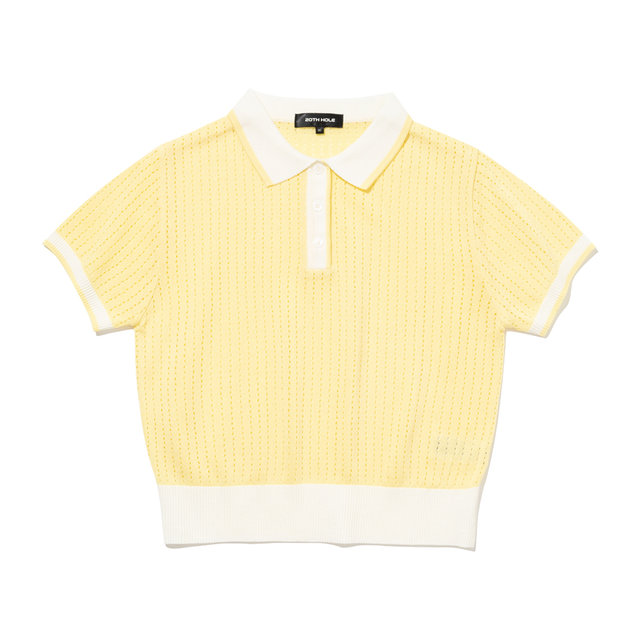 펀칭 카라 여성 반팔 크롭 니트[L/YELLOW]