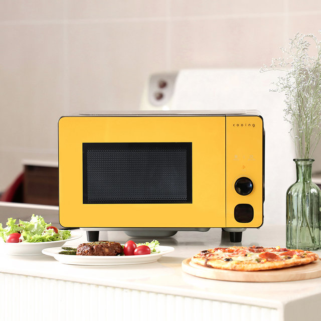 프리즘 플랫전자레인지 MC-P20F 옐로우 20L 전자레인지 무회전 버튼식 미니 소형 원룸