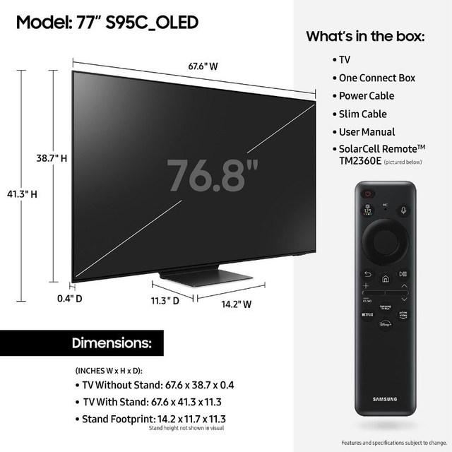 [해외직구] 삼성TV 77인치 올레드 QN77S95C KQ77SC95AFXKR OLED 5년 AS가능
