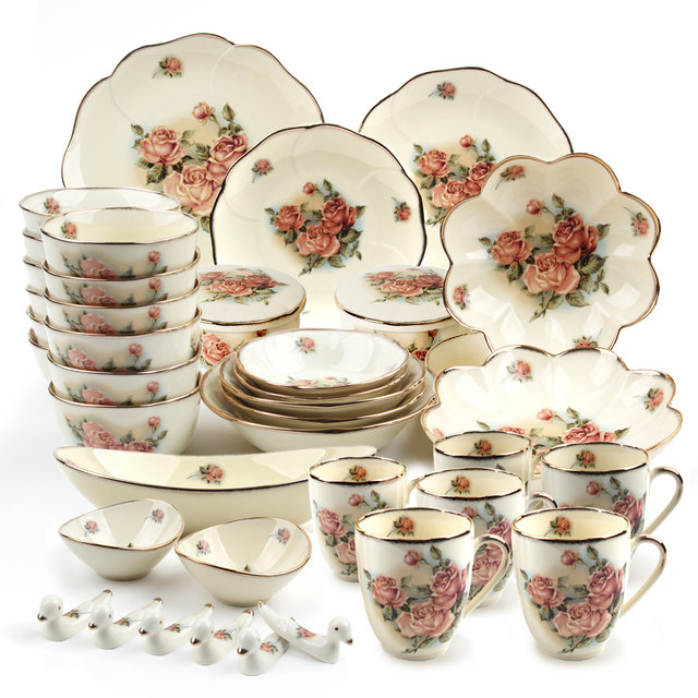 퀸로즈 6인용 홈세트 57pcs (공기+대접+접시+머그컵 등)
