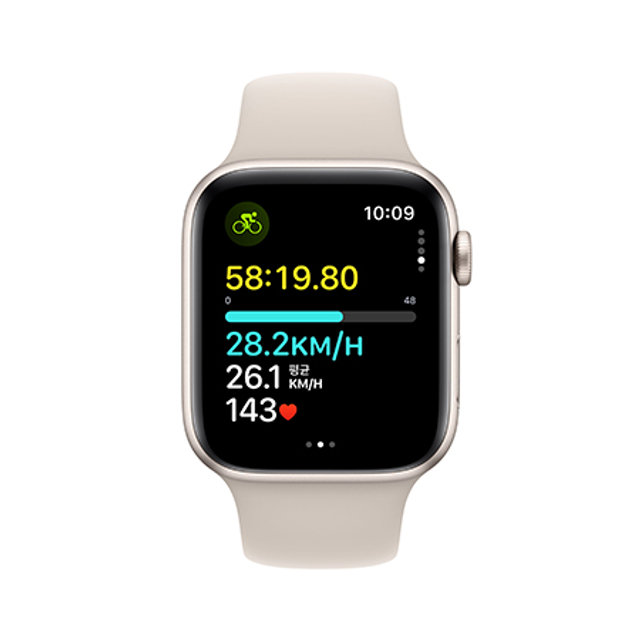 애플워치 SE2 44mm, GPS (스타라이트 알루미늄, 스타라이트 스포츠밴드, M/L) - [MRE53KH/A]