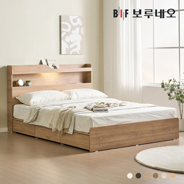 바울Po LED 3서랍 수납 침대 프레임 Q