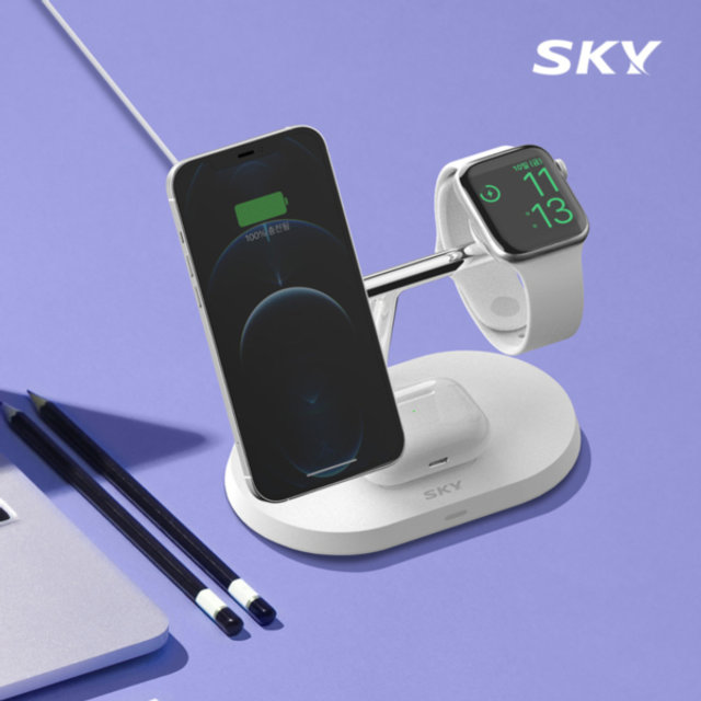 스카이 필 3in1 맥세이프 고속 무선 충전기 W54 아이폰 애플워치 거치대