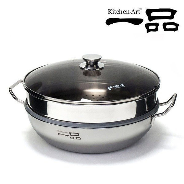 키친아트 인덕션겸용 2단 통3중 스텐 찜냄비 30cm 만두 찜솥 찜기