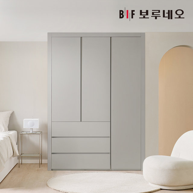 E0 네오3단서랍 여닫이 작은방 붙박이장 150cm 5자 매립형 손잡이