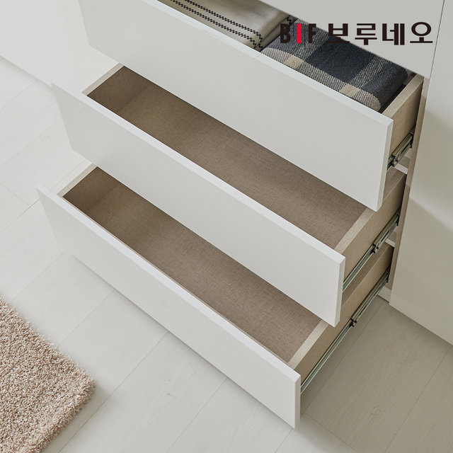 E0 네오3단서랍 여닫이 작은방 붙박이장 150cm 5자 매립형 손잡이