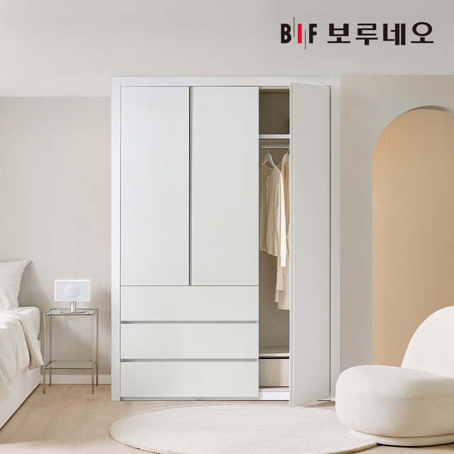 E0 네오3단서랍 여닫이 작은방 붙박이장 150cm 5자 매립형 손잡이