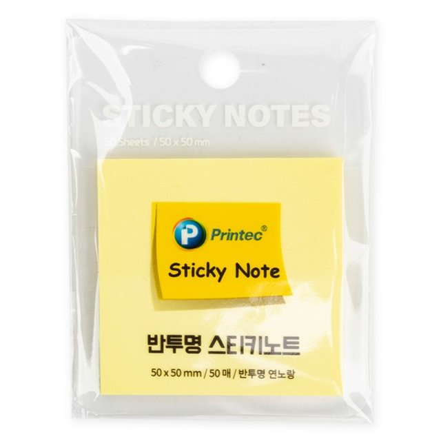 프린텍 반투명 스티키노트 CL5050Y 연노랑 50매50x50