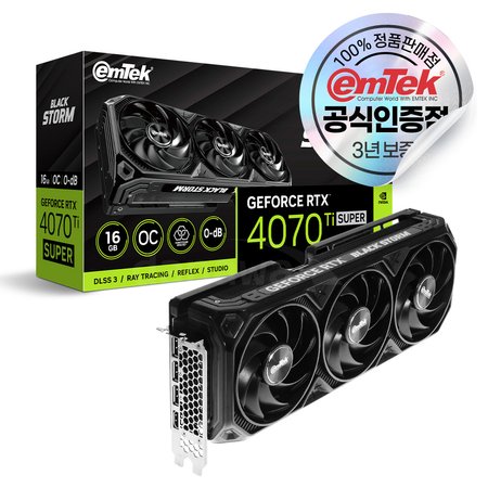 [+VGA 지지대 증정] 이엠텍 지포스 RTX 4070 Ti SUPER BLACK STORM OC D6X 16GB