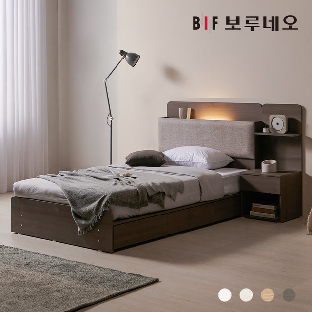 미오Po LED 3서랍 수납 침대 본넬양면 협탁 세트 SS