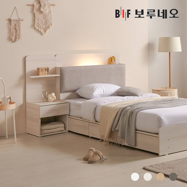 미오Po LED 3서랍 수납 침대 본넬매트리스 세트 SS