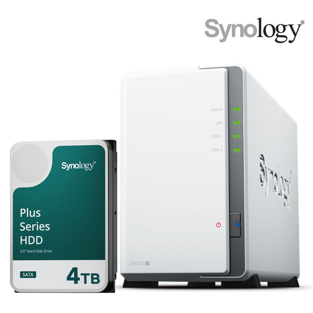 시놀로지 나스 DS223j 2Bay NAS HAT3300 4TBX1EA 하드디스크 합본