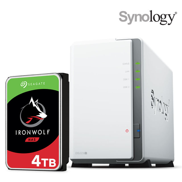 시놀로지 나스 DS223j 2Bay NAS 아이언울프 4TBX1EA 하드디스크 합본