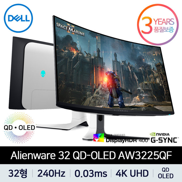 DELL 에일리언웨어 AW3225QF QD OLED 4K UHD 240Hz 0.03ms 32형 게이밍 델 모니터
