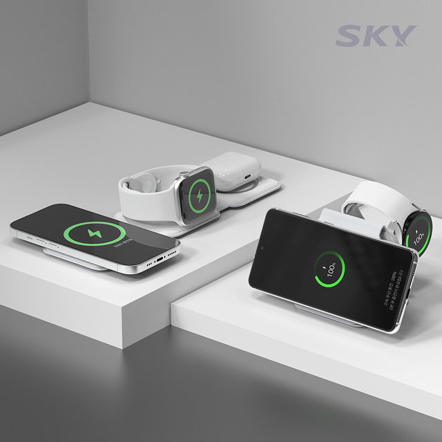 [임직원특가] 스카이 필 맥세이프 3in1 접이식 고속 무선 충전기+링 스티커 W26