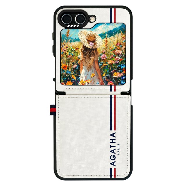 갤럭시 Z플립6 시크릿 포켓 가죽 카드 아가타 시그니처 디자인 힌지 보호 휴대폰 케이스