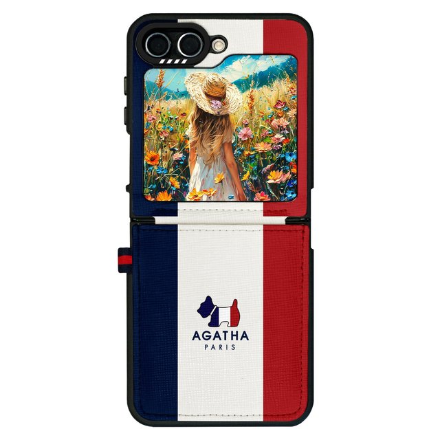 갤럭시 Z플립6 시크릿 포켓 가죽 카드 아가타 시그니처 디자인 힌지 보호 휴대폰 케이스