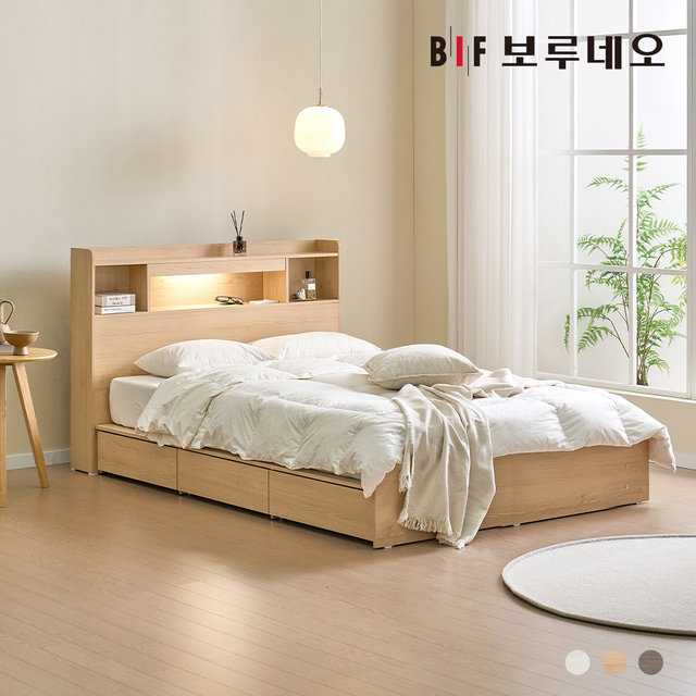 코코 LED 3서랍 수납 침대 더블 본넬매트리스 세트