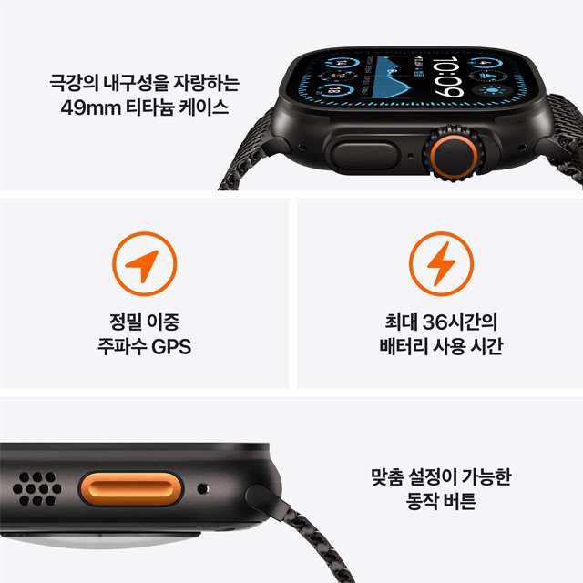 애플워치 울트라2 49mm, GPS+Cellular (블랙 티타늄, 블랙 티타늄 밀레니즈루프, M)-[MX5U3KH/A]