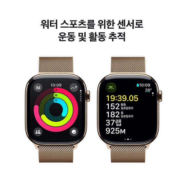 애플워치10 46mm, GPS+Cellular(골드 티타늄, 골드 밀레니즈 루프,S/M)-[MC7T4KH/A]