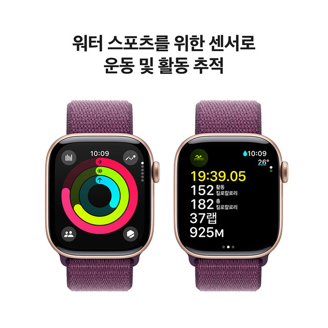 애플워치10 42mm, GPS+Cellular(로즈골드 알루미늄,플럼 스포츠루프, Regular)-[MWXC3KH/A]