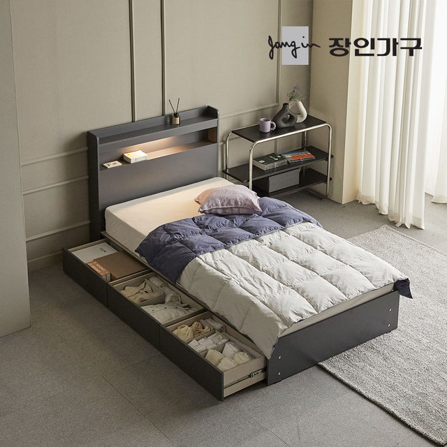 [비밀특가] 메이비 LED 직선헤드 수납 침대프레임 싱글 S (높이230)