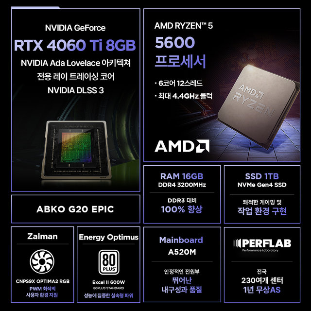 라이젠5 5600 RTX 4060 Ti 8GB 16GB 1TB 게이밍 컴퓨터 데스크탑 조립 PC